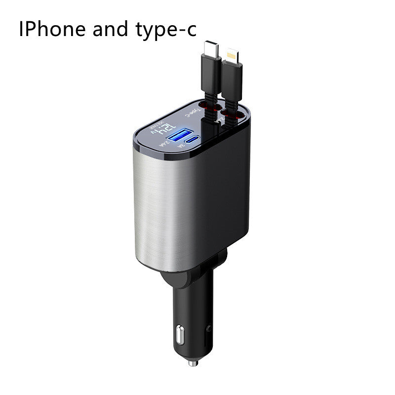 Metal Car Charger 100W Super Fast Charging Car Cigarette Lightning And TYPE-C Adapter