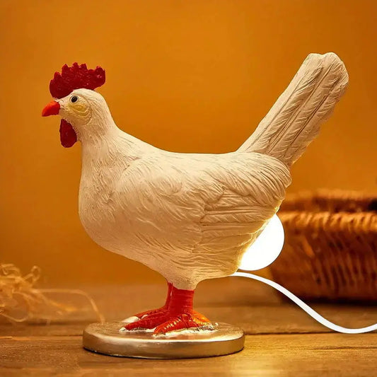 The chicken is laying an egg which is a lamp