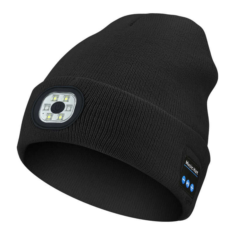 Wireless Bluetooth Headset Music Knit Hat Outdoor Sports LED Lighting USB Charging Woolen Hat