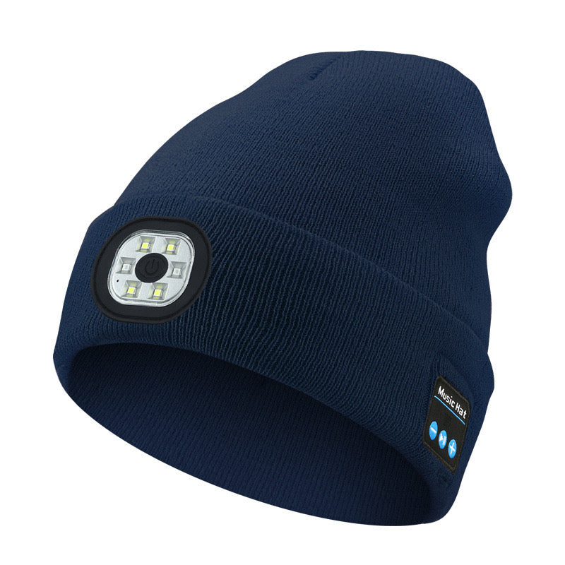Wireless Bluetooth Headset Music Knit Hat Outdoor Sports LED Lighting USB Charging Woolen Hat