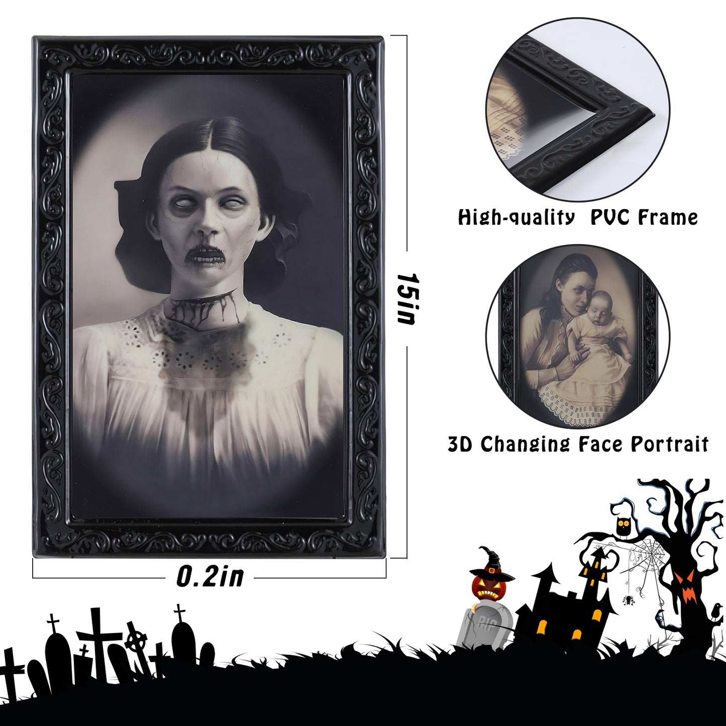 Unique Decoration 3D Changing Face Moving Picture Frame Portrait Horror For Horror Party Decors